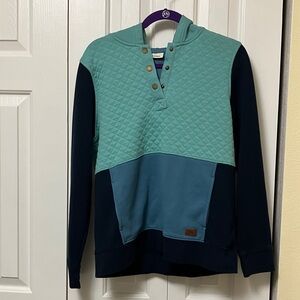 L.L. Bean Quilted Pullover Hoodie Size Medium Blue Multicolor